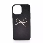 Monkii Leather-Textured with 3D Pink Bow iPhone Case - Black