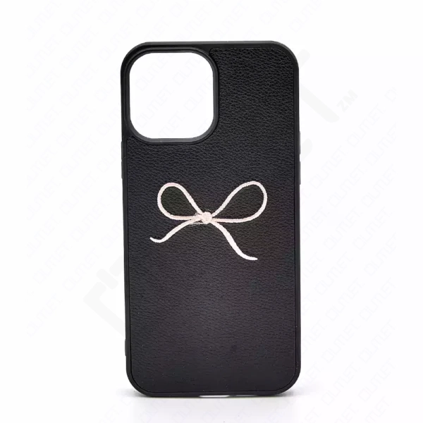 Monkii Leather-Textured with 3D Pink Bow iPhone Case - Black