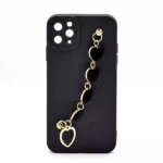 Monkii Gold Chain with Velvet-Textured Heart Charms iPhone Case - Black