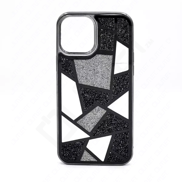 Monkii Mosaic Glitter & Mirror Design iPhone Case - Black
